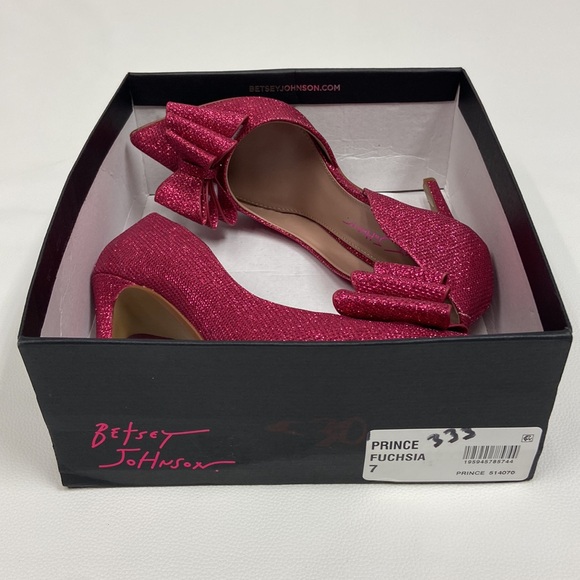 NWT Betsey Johnson Valentines Pink Glitter Stiletto Heels big bow size 7 NIB - Picture 12 of 15